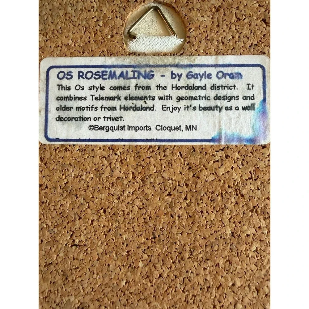 OS Rosemaling Gayle Oram Ceramic Trivet Wall Hanging Cork Backing